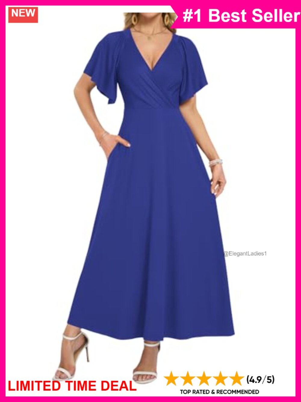 AUSELILY Women's Maxi Wrap Dress V-Neck Ruffle Sleeve Summer Casual